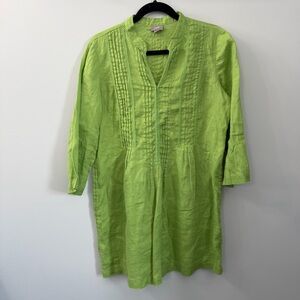 J. Jill Green Linen 3/4 Length Sleeve Pintuck Vneck Tunic Medium